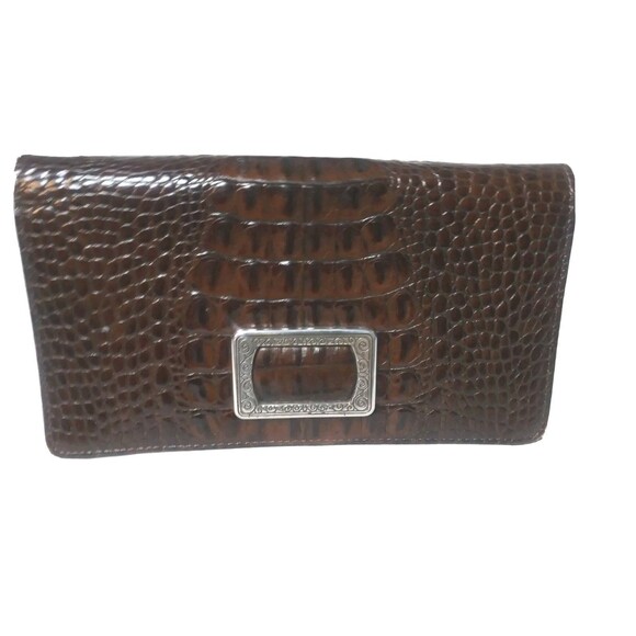 Vintage Brighton Croco Embossed Wallet Organizer Large Brighton Clutch Purse - Picture 1 of 7